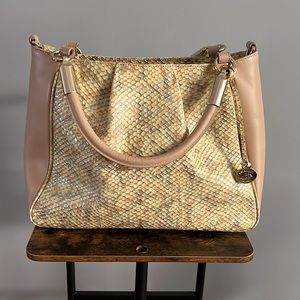 Brahmin tan snake skin and smooth leather bag